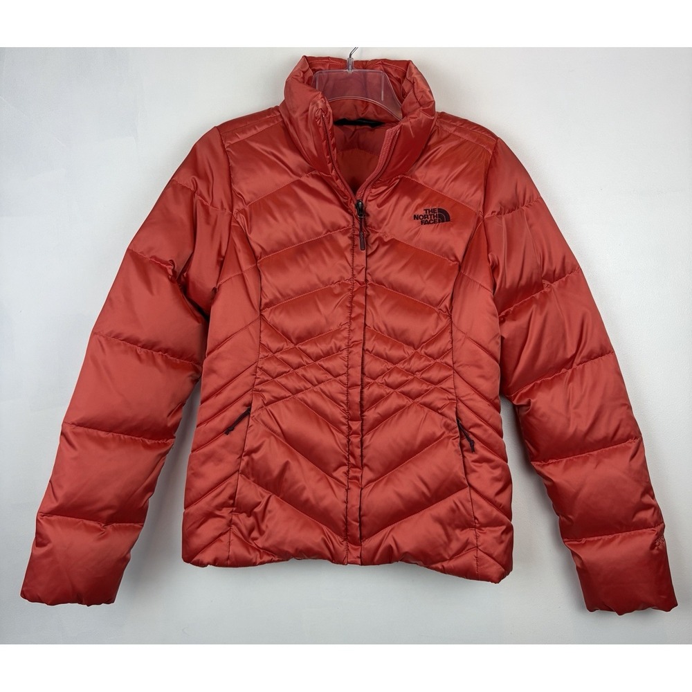 The North Face Down Puffer Jacket Womens Small 550 Salmon Hooded Winter Coat